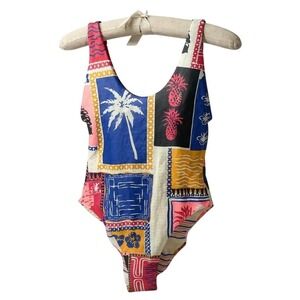 NEW Maaji One Piece Swimsuit Women's Large Tropical Palm Tree Patchwork